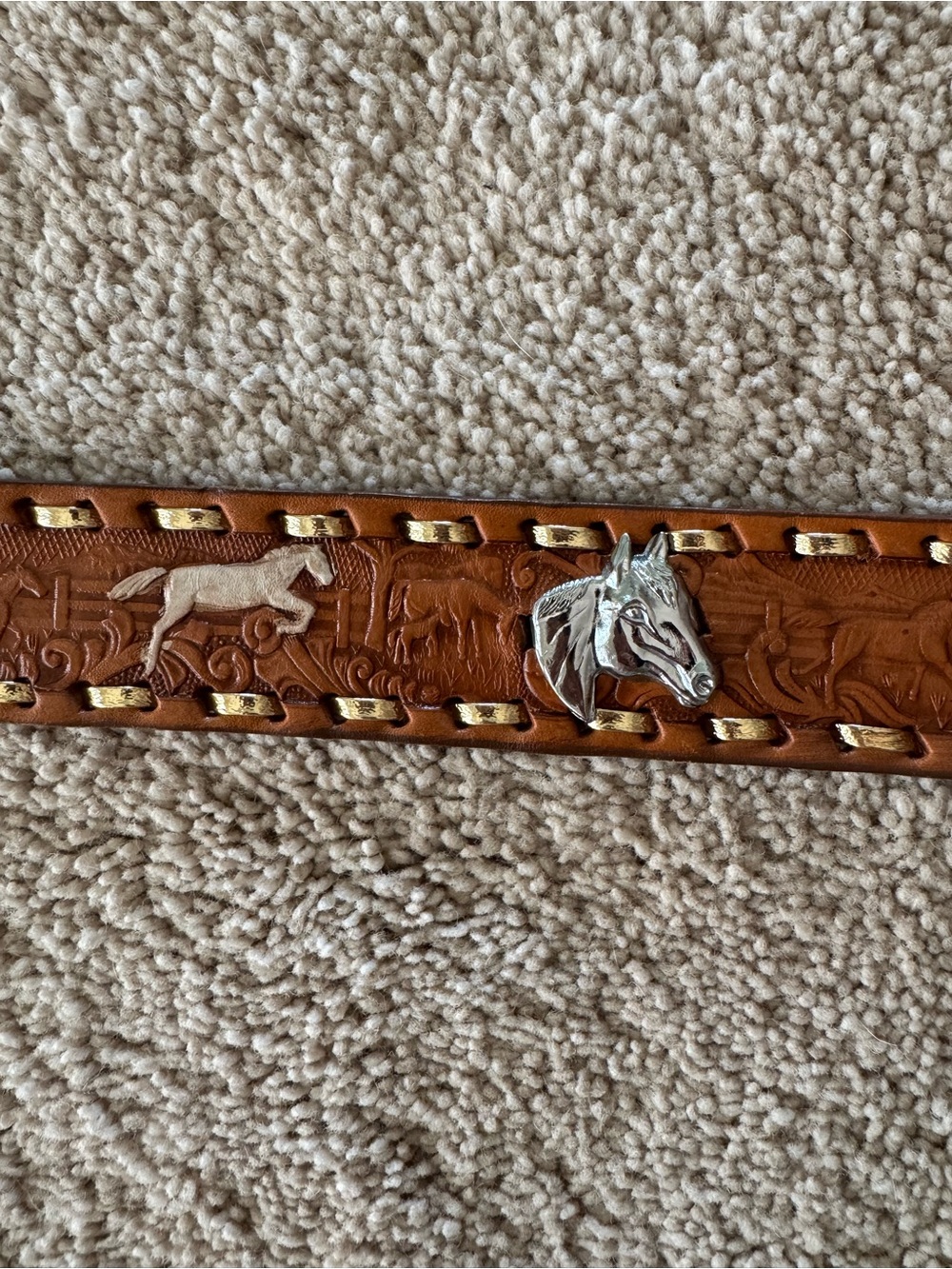 Tooled Leather Western Belt with Horse Motif - 38 (L) - Picture 3 of 8